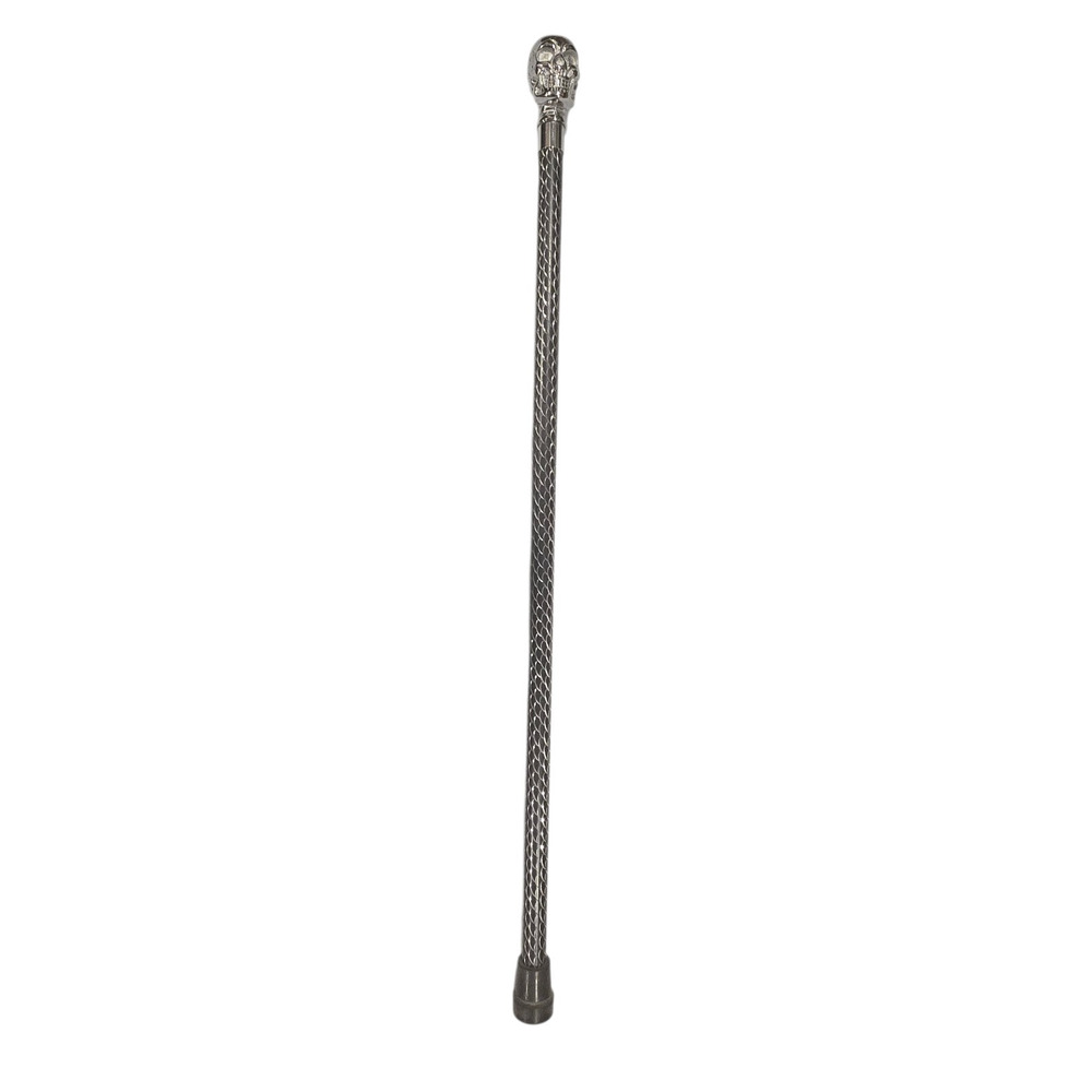 Chrome Skull Handle Walking Metal Cane with Laser Etched Shaft